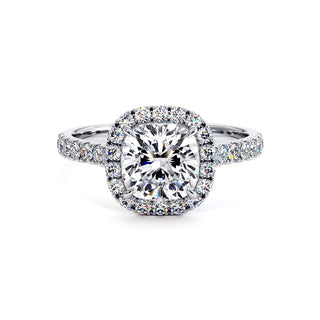 Bague Odéon Diamant Coussin, halo de diamants de laboratoire, or blanc 18 carats ou platine 950 — Maison Laveran Paris