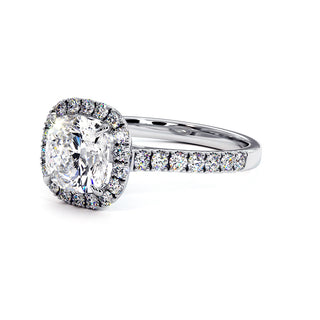 Bague Odéon Diamant Coussin, halo de diamants de laboratoire, or blanc 18 carats ou platine 950 — Maison Laveran Paris