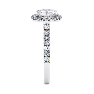 Bague Odéon Diamant Coussin, halo de diamants de laboratoire, or blanc 18 carats ou platine 950 — Maison Laveran Paris
