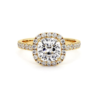 Bague Odéon Diamant Coussin, halo de diamants de laboratoire, or jaune 18 carats — Maison Laveran Paris