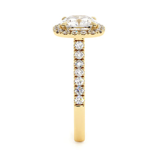 Bague Odéon Diamant Coussin, halo de diamants de laboratoire, or jaune 18 carats — Maison Laveran Paris