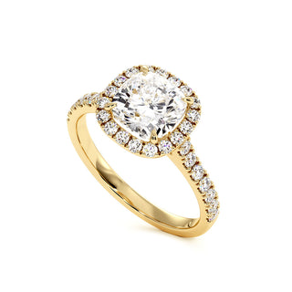 Bague Odéon Diamant Coussin, halo de diamants de laboratoire, or jaune 18 carats — Maison Laveran Paris