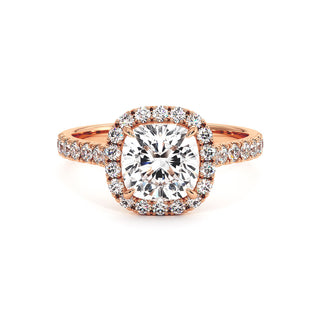 Bague Odéon Diamant Coussin, halo de diamants de laboratoire, or rose 18 carats — Maison Laveran Paris