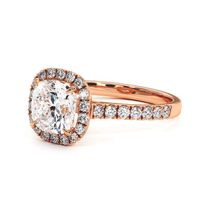 Bague Odéon Diamant Coussin, halo de diamants de laboratoire, or rose 18 carats — Maison Laveran Paris