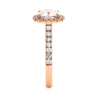 Bague Odéon Diamant Coussin, halo de diamants de laboratoire, or rose 18 carats — Maison Laveran Paris