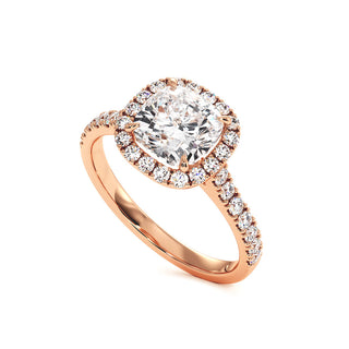 Bague Odéon Diamant Coussin, halo de diamants de laboratoire, or rose 18 carats — Maison Laveran Paris