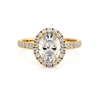 Bague Odéon Diamant Ovale, halo de diamants de laboratoire, or jaune 18 carats — Maison Laveran Paris