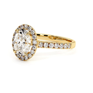 Bague Odéon Diamant Ovale, halo de diamants de laboratoire, or jaune 18 carats — Maison Laveran Paris