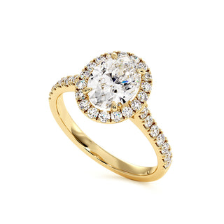 Bague Odéon Diamant Ovale, halo de diamants de laboratoire, or jaune 18 carats — Maison Laveran Paris