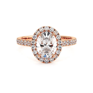 Bague Odéon Diamant Ovale, halo de diamants de laboratoire, or rose 18 carats — Maison Laveran Paris