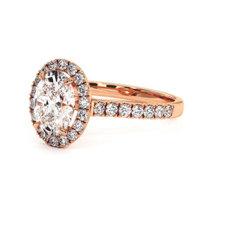 Bague Odéon Diamant Ovale, halo de diamants de laboratoire, or rose 18 carats — Maison Laveran Paris