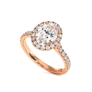 Bague Odéon Diamant Ovale, halo de diamants de laboratoire, or rose 18 carats — Maison Laveran Paris