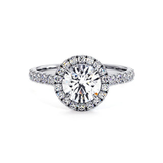 Bague Odéon Diamant Rond, halo de diamants de laboratoire, or blanc 18 carats ou platine 950 — Maison Laveran Paris
