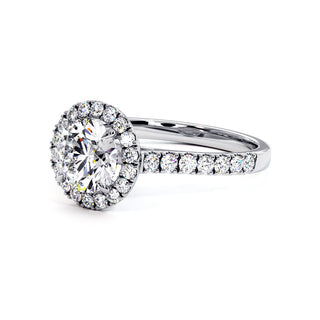 Bague Odéon Diamant Rond, halo de diamants de laboratoire, or blanc 18 carats ou platine 950 — Maison Laveran Paris
