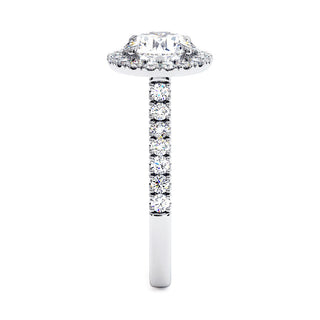 Bague Odéon Diamant Rond, halo de diamants de laboratoire, or blanc 18 carats ou platine 950 — Maison Laveran Paris