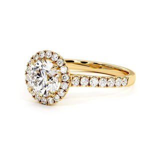 Bague Odéon Diamant Rond, halo de diamants de laboratoire, or jaune 18 carats — Maison Laveran Paris