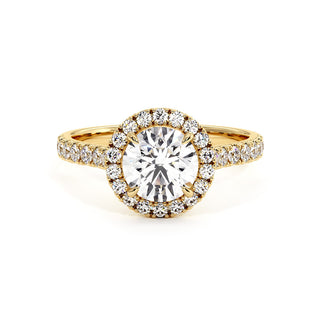 Bague Odéon Diamant Rond, halo de diamants de laboratoire, or jaune 18 carats — Maison Laveran Paris