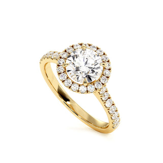 Bague Odéon Diamant Rond, halo de diamants de laboratoire, or jaune 18 carats — Maison Laveran Paris