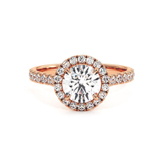 Bague Odéon Diamant Rond, halo de diamants de laboratoire, or rose 18 carats — Maison Laveran Paris