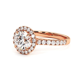 Bague Odéon Diamant Rond, halo de diamants de laboratoire, or rose 18 carats — Maison Laveran Paris