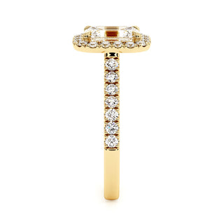 Bague Odéon Diamant Taille Émeraude, halo de diamants de laboratoire, or jaune 18 carats — Maison Laveran Paris