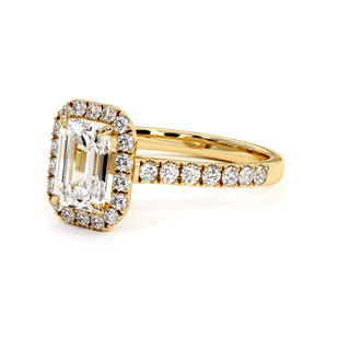 Bague Odéon Diamant Taille Émeraude, halo de diamants de laboratoire, or jaune 18 carats — Maison Laveran Paris