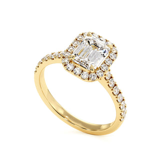 Bague Odéon Diamant Taille Émeraude, halo de diamants de laboratoire, or jaune 18 carats — Maison Laveran Paris