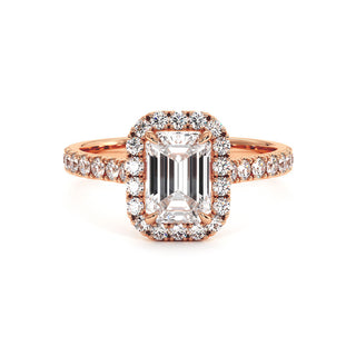 Bague Odéon Diamant Taille Émeraude, halo de diamants de laboratoire, or rose 18 carats — Maison Laveran Paris