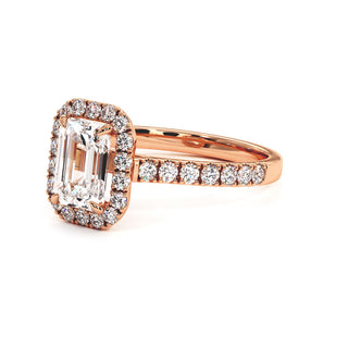 Bague Odéon Diamant Taille Émeraude, halo de diamants de laboratoire, or rose 18 carats — Maison Laveran Paris