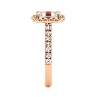 Bague Odéon Diamant Taille Émeraude, halo de diamants de laboratoire, or rose 18 carats — Maison Laveran Paris