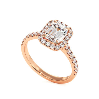 Bague Odéon Diamant Taille Émeraude, halo de diamants de laboratoire, or rose 18 carats — Maison Laveran Paris