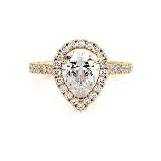 Bague Odéon Diamant Poire, halo de diamants de laboratoire, or jaune 18 carats — Maison Laveran Paris