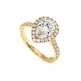 Bague Odéon Diamant Poire, halo de diamants de laboratoire, or jaune 18 carats — Maison Laveran Paris