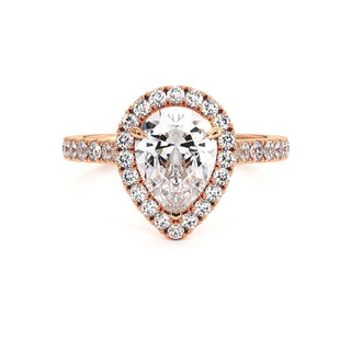 Bague Odéon Diamant Poire, halo de diamants de laboratoire, or rose 18 carats — Maison Laveran Paris