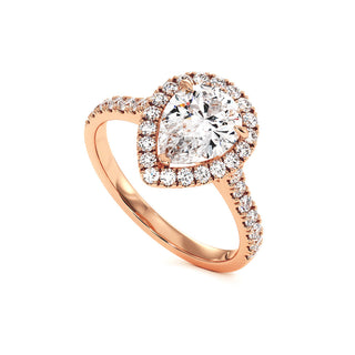 Bague Odéon Diamant Poire, halo de diamants de laboratoire, or rose 18 carats — Maison Laveran Paris