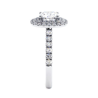 Bague Odéon Double Halo Coussin, diamants de laboratoire, or blanc 18 carats ou platine 950 — Maison Laveran Paris