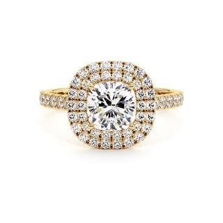 Bague Odéon Double Halo Coussin, diamants de laboratoire, or jaune 18 carats — Maison Laveran Paris
