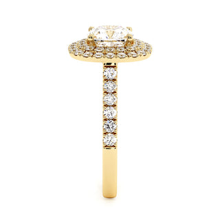 Bague Odéon Double Halo Coussin, diamants de laboratoire, or jaune 18 carats — Maison Laveran Paris