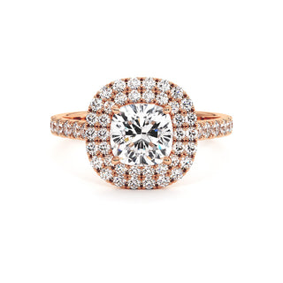 Bague Odéon Double Halo Coussin, diamants de laboratoire, or rose 18 carats — Maison Laveran Paris