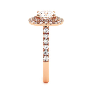 Bague Odéon Double Halo Coussin, diamants de laboratoire, or rose 18 carats — Maison Laveran Paris
