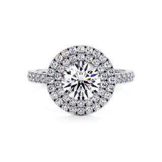Bague Odéon Double Halo Rond, diamants de laboratoire, or blanc 18 carats ou platine 950 — Maison Laveran Paris