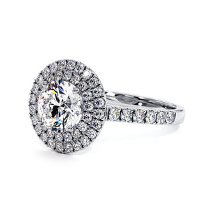 Bague Odéon Double Halo Rond, diamants de laboratoire, or blanc 18 carats ou platine 950 — Maison Laveran Paris