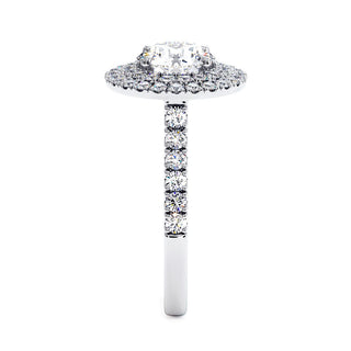 Bague Odéon Double Halo Rond, diamants de laboratoire, or blanc 18 carats ou platine 950 — Maison Laveran Paris