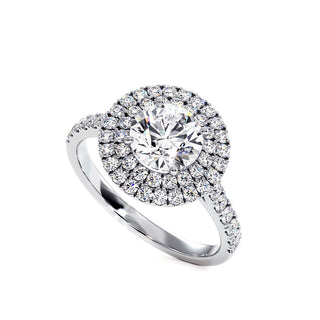 Bague Odéon Double Halo Rond, diamants de laboratoire, or blanc 18 carats ou platine 950 — Maison Laveran Paris