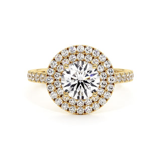 Bague Odéon Double Halo Rond, diamants de laboratoire, or jaune 18 carats — Maison Laveran Paris