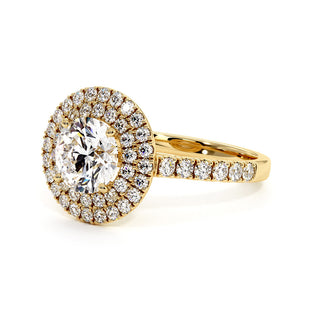 Bague Odéon Double Halo Rond, diamants de laboratoire, or jaune 18 carats — Maison Laveran Paris