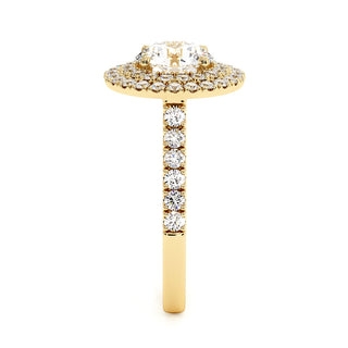 Bague Odéon Double Halo Rond, diamants de laboratoire, or jaune 18 carats — Maison Laveran Paris