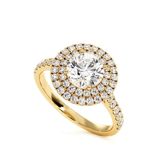 Bague Odéon Double Halo Rond, diamants de laboratoire, or jaune 18 carats — Maison Laveran Paris