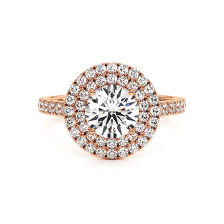 Bague Odéon Double Halo Rond, diamants de laboratoire, or rose 18 carats — Maison Laveran Paris
