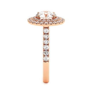 Bague Odéon Double Halo Rond, diamants de laboratoire, or rose 18 carats — Maison Laveran Paris